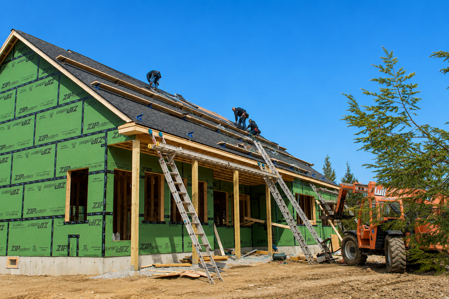 LAB Construction jobsite with a custom home under construction